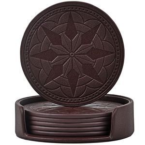 Ensemble de dessous-de-verre en cuir PU gaufré au design nordique avec support, résistants à la chaleur, pour protéger la table de café ou de salle à manger - Product Image 2