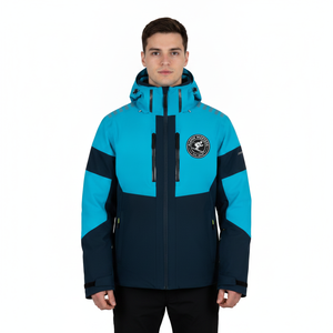 Blouson matelassé à capuche bleu marine pour homme, imperméable, sportif, avec blocs de couleur et fermeture éclair frontale, vêtement d'extérieur d'hiver - Product Image 4