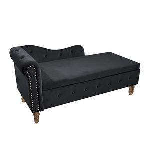 Chaise longue moderna da interno in velluto nero con braccioli arrotolati e cuscino contenitore per camera da letto - Product Image 3