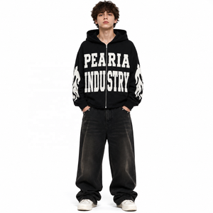 Sweat à capuche zippé noir déchiré pour homme, respirant, séchage rapide, 100 % coton, tissu jersey épais, streetwear, veste d'hiver - Product Image 1