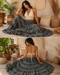 Jupe longue bohème pour femme, jupe longue à volants taille haute, style hippie bohème, vêtement d'été fluide style gypsy - Product Image 3