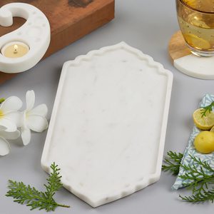 Luxury White Marble Serving Tray with Scalloped Edge Design for Kitchen Countertop <b>Coffee</b> <b>Table</b> & Vanity Decor - Product Image 5