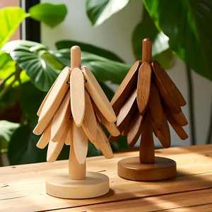 Premium Quality Wooden Tree <b>Trivet</b> Coaster Foldable Hot Dish Stand Natural Wood Kitchen Table Protector - Product Image 1