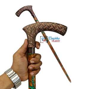 Bâton de marche d'extérieur unisexe en aluminium et bois, design ergonomique nautique, bois massif naturel, luxe vintage européen, 600g - Product Image 1