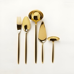 Ensemble de 5 couverts en acier inoxydable plaqué or, luxe, avec diamants écrasés, de haute qualité - Product Image 2