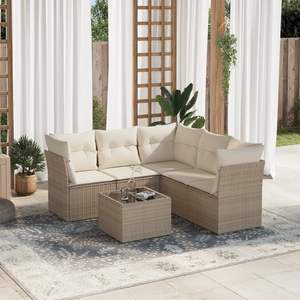 Ensemble de canapés de jardin modulaires en rotin PE beige, 6 pièces - Product Image 1