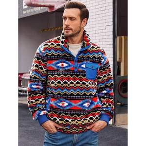 Chaqueta de lana con patrón Azteca para hombre 2025, Vintage Jersey de invierno de estilo occidental, forro borroso de Sherpa con bolsillos, forro polar para exteriores - Product Image 4