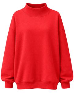 Sweat-shirt polaire rouge personnalisé pour femme, col montant, coupe ample, décontracté, chaud pour l'hiver, en coton et polyester, haut tendance - Product Image 1