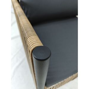 Nuovo Arrivo: Set di Mobili da Giardino con Divano a 2 Posti in Vimini PE Marrone, Cuscini Grigi e Tavolino - Product Image 4