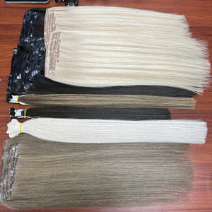 Producto estrella - Extensiones de cabello con clip sin costuras - Genius Weft - Punta plana - Precio al por mayor - Cabello vietnamita de la mejor calidad - Product Image 1