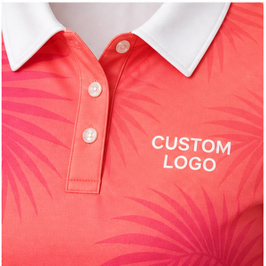 เสื้อโปโลผู้หญิงลายใบปาล์มสีม่วงแดงแบบกำหนดเอง แห้งเร็ว ระบายอากาศได้ดี แขนสั้น ชุดยูนิฟอร์มทีมกอล์ฟ WPS-0777 - Product Image 5
