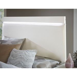 Letto Matrimoniale Moderno in Finitura Bianca Lucida con Testiera in Ecopelle Imbottita e Luce LED Integrata, Mobili in Legno - Product Image 2