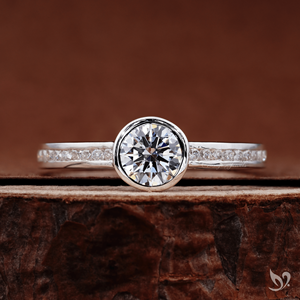 Sweet minimalist engagement <b>ring</b> 0.50ct round cut IGI certified lab grown diamond delicate bezel <b>set</b> <b>ring</b> with diamond band in w - Product Image 1