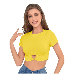 T-shirt en polaire vert pour femme, col rond, manches courtes, coupe décontractée, séchage rapide, coupe courte, toutes saisons - Product Image 6
