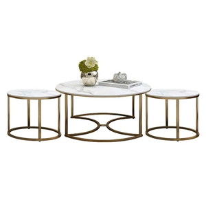 Modern Eco-Friendly <b>Marble</b> Top Coffee <b>Table</b> Set with Metal Frame <b>Nesting</b> Design Storage Living Room Furniture - Product Image 1