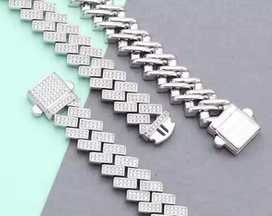 Trendy Unisex Luxury White <b>Gold</b> Cuban Link Chain VVS Studded Round Cut Diamond <b>Tester</b> Check Moissanite for Wedding - Product Image 2