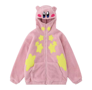 Veste à capuche en polaire noire avec oreilles d'ours et appliques étoiles jaunes, manteau d'hiver décontracté pour femme - Product Image 3