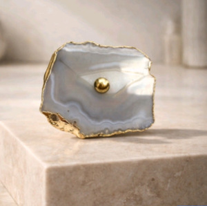 Grey Cream Agate Cabinet <b>Knob</b> | Natural Stone Drawer Pull Handle | Kitchen Wardrobe Bathroom <b>Cupboard</b> Door Furniture Hardware - Product Image 3