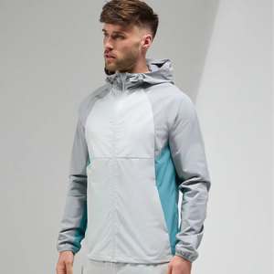 Mens <b>waterproof</b> full zip tracksuit with hood breathable windbreaker <b>jacket</b> and jogger pants set for gym running or travel - Product Image 4