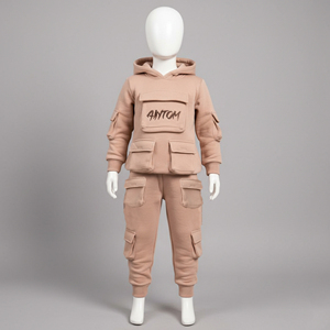 Ensemble sweat à capuche cargo multi-poches pour enfants, survêtement polaire chaud d'hiver pour tout-petits, tenue de jogging streetwear pour enfants - Product Image 2