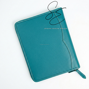 Western Tooled Leather Portfolio <b>Folder</b> Hair On Cowhide <b>A4</b> Organizer Zipper Case Turquoise Edge Business Padfolio OEM - Product Image 5