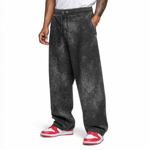 Pantalones anchos de algodón con lavado ácido, estilo oversize, holgados, para ropa urbana, 360 420 500 gsm, de felpa francesa, sin estampado - Product Image 4