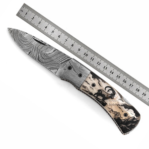Cuchillo Plegable de Acero de Damasco de Grado Industrial OEM con Hoja Recta y Empuñadura de Pulgar, 19 cm de Longitud Total, 0.5 mm de Grosor - Product Image 4
