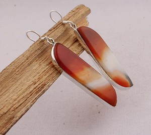925 Sterling <b>Silver</b> Red Banded Agate <b>Earrings</b> Natural Gemstone <b>Long</b> Dangle <b>Earrings</b> Handmade Jewelry for Women Wholesaler Custom - Product Image 4
