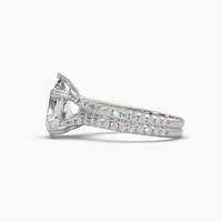 Bague de Mariage de Luxe Personnalisée en Or 18K avec Diamant de Laboratoire Poire Certifié IGI et Bande Double Pavé, Modèle Kite Top