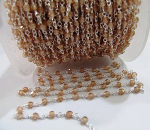Cadena de rosario con cuentas de circonita cúbica facetada de 3 mm, color champán, con envoltura de alambre, cadena de piedras semipreciosas. - Product Image 3
