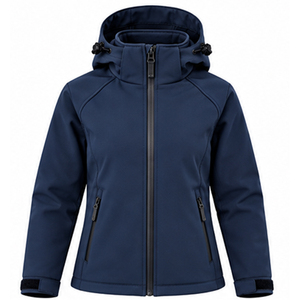 Chaqueta de equitación softshell para mujer, impermeable, con capucha, cierre de cremallera, logotipo personalizado, gorro desmontable, ropa exterior - Product Image 1