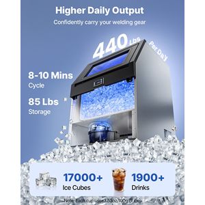 Attrezzatura di Refrigerazione per Cucine Commerciali, Macchina per il Ghiaccio in Acciaio Inox, Produzione 440 Libbre/24h, Capacità di Stoccaggio 85 Libbre - Product Image 2