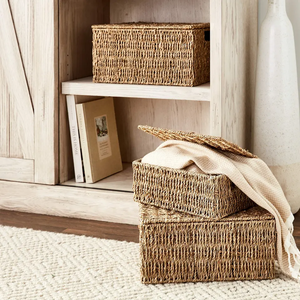 Panier de rangement en paille tressée naturelle et écologique avec couvercle pour salon et cuisine – Offre spéciale - Product Image 6