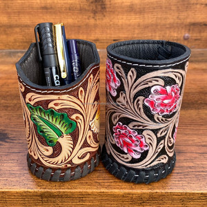 Accesorio de escritorio de cuero mecanizado a mano duradero, portalápices de lujo minimalista, estuches de lápices de cuero genuino para uso sostenible en la oficina - Product Image 4