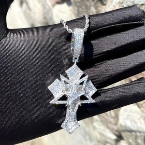 Premium Grade Gold Moissanite Starburst Cross Diamond <b>Pendant</b> Iced Hip Hop Jewelry for Unisex Gift Fashion Wear Indian Supplier - Product Image 2