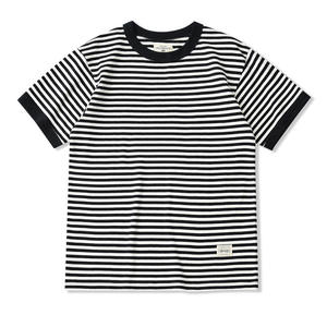 T-shirt à manches courtes rayé pour homme, coupe classique, col rond, en coton tricoté, décontracté, avec bordure contrastée - Product Image 5