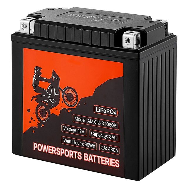 PowerSports New Motorcycle Battery 12V 8Ah 96Wh LiFePO4 YTX12-BS Replacement with 400A Starting Current for Offroad Use