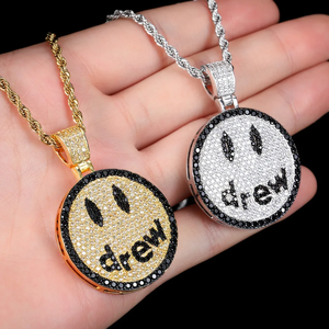 Collier pendentif rond visage souriant style Hip Hop Iced Out, en zircon cubique étincelant, bijou bling-bling, cadeau pour homme - Product Image 4
