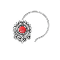 Bijou ethnique indien en argent sterling 925, clou de nez en forme de fleur de corail serti clos, pour femme, idéal pour mariage et usage quotidien