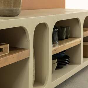 Mueble TV Vandana Cresta Lunaris con estantes en madera efecto hormigón y madera reciclada, Dalva - Product Image 5