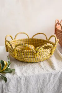 Colorful Scalloped Seagrass Storage <b>Basket</b> with Handles Handwoven Eco-Friendly Durable LAC VIET Brand for Fruit Home Use Vietnam - Product Image 4