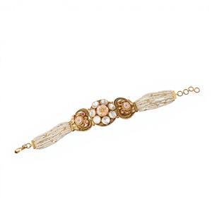 22K <b>Solid</b> <b>Gold</b> Classic Floral Polki Bracelet Unisex Traditional Indian Kundan Jewelry Pearl Strand Wedding Kada 16.13g - Product Image 1