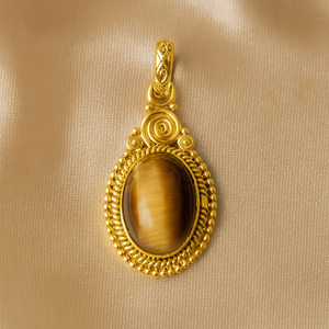 Colgante de Plata de Ley 925 con Ojo de Tigre Ovalado Marrón, Chapado en Oro Rosa y Oro Amarillo, Joyería Artesanal Boho para Mujer - Product Image 3