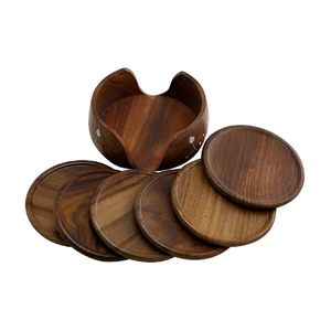 Wooden Lotus Coaster Set of 6 with Barrel Stand – Tea & Coffee <b>Table</b> Coasters (3.5 Inch), <b>Round</b> Drink Coasters with Holder - Product Image 1
