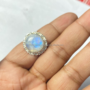 925 Sterling Silver Unisex <b>Statement</b> <b>Ring</b> Classic Cut Natural Moonstone Gemstone with Diamond Bezel Setting for Weddings Parties - Product Image 2