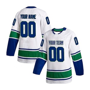 Camiseta de Hockey sobre Hielo Personalizada, Blanca, Verde y Azul, Impresión Sublimada, Manga Larga, Absorbe la Humedad, Corte Regular para Hombre Adulto - Product Image 1