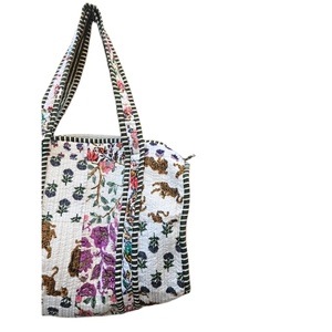 Luxury Cotton Duffle <b>Weekend</b> <b>Bag</b> Block Print Fabric Quilted Shoulder <b>Travel</b> Hand Luggage Vintage Custom Overnight Zipper <b>Bag</b> - Product Image 5