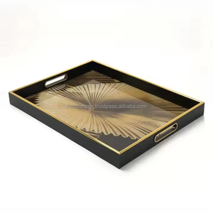 Hermosa bandeja de servicio de impresión de diseñador de impresión de madera al por mayor bandejas de té de madera de mango rectangulares a granel - Product Image 2