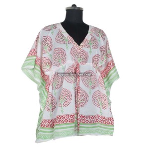 Hand Block Printed Cotton Kaftan Handmade Indian Abaya Kaftan KFCS021 Maxi Design with Short Sleeves XL Size Dubai Fashion Style - Product Image 2