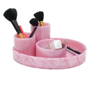 Organizador de Maquillaje de Resina Rosa con Diseño 4 en 1 para Brochas de Maquillaje y Herramientas de Belleza, Elegante Soporte de Almacenamiento para Tocador - Product Image 3